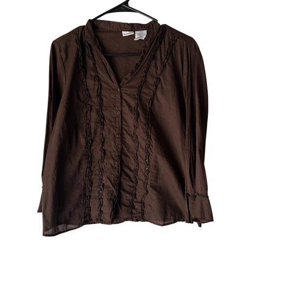 No Boundaries Shirt Y2k Peasant L Brown Fudge Ruffle Button Blouse Top Cottage - Picture 1 of 7